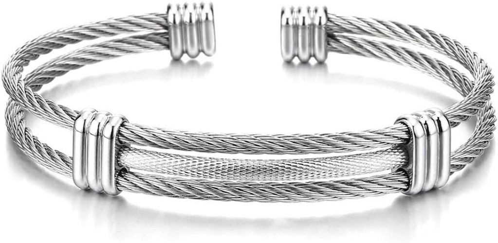 Sophisticated Twisted Cable Cuff Bracelet in Stainless Steel, Fits 19-22cm