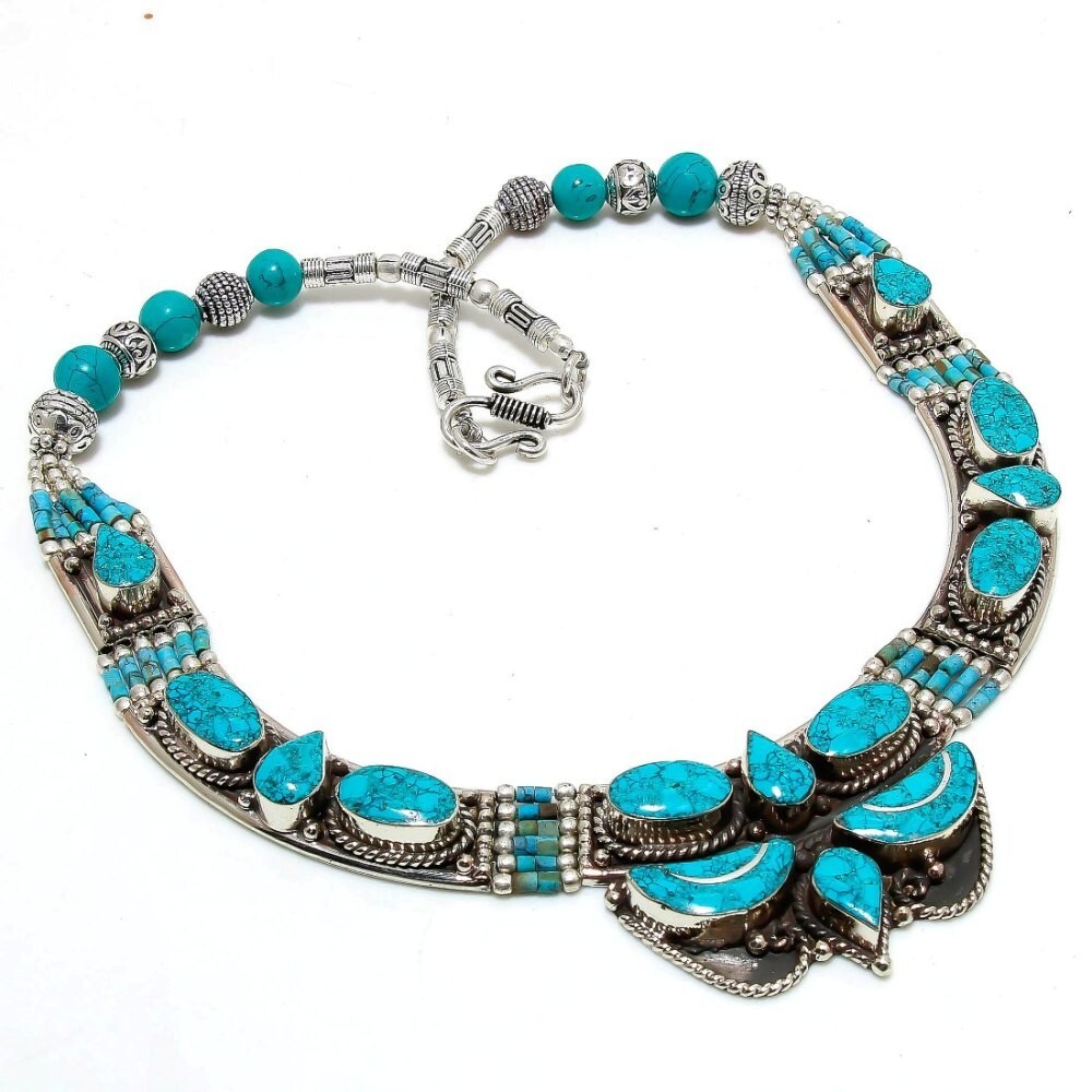 Tibetan Turquoise Handmade Ethnic Christmas Gift Jewelry Nepali Necklace 18″ N13