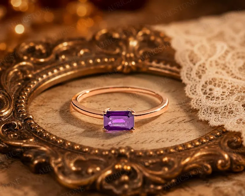 Lab Created Amethyst Ring, Base Metal: Brass Finish: Gold Plated, Gift