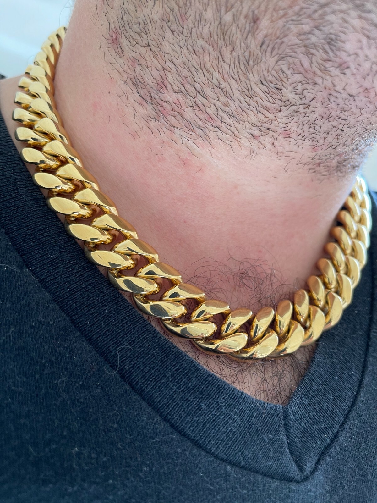 Miami Cuban Link Men’s Choker Chain Real 18k Gold Over Stainless Steel 18mm BIG