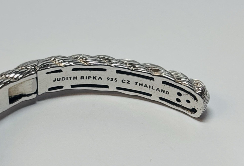 Judith Ripka Sterling 925 Silver CZ Cable Cuff Bracelet 6 in-.74
