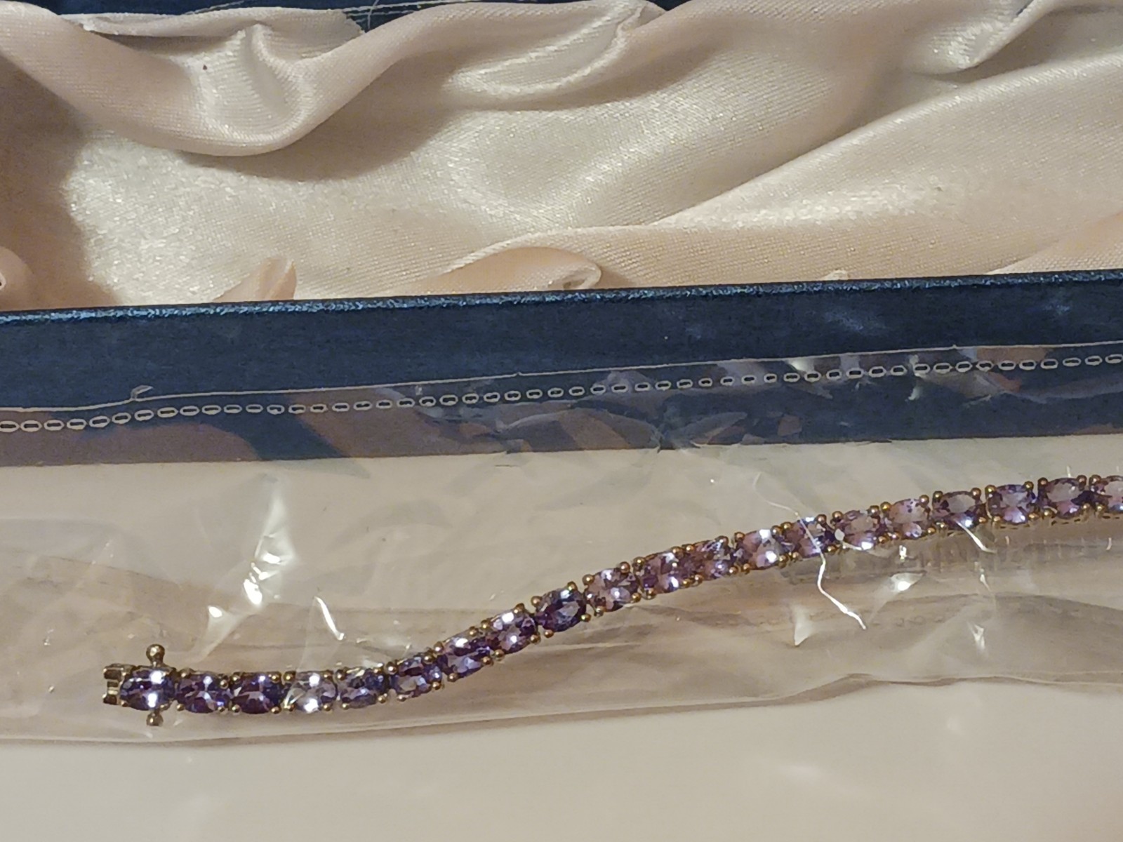 NEW, VERY COLORFUL TANZINITE WITH STERLING SILVER BACKED BRACELET MIX Sz 7/1/2
