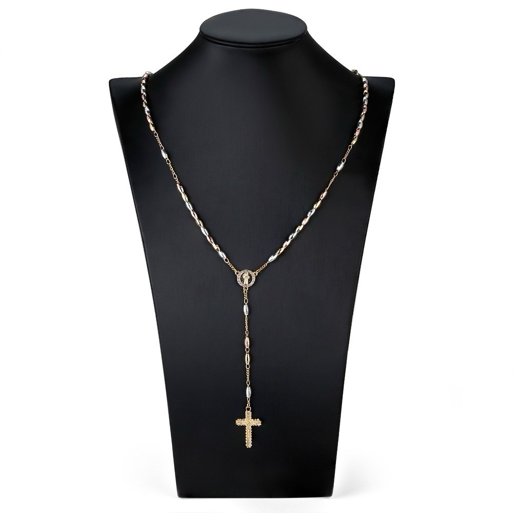 14K Gold Plated Colorful Beads Cross Necklace + Pendant