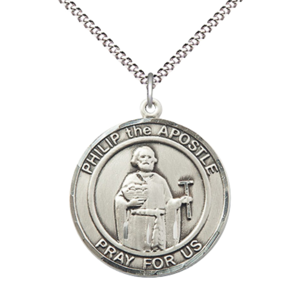 Sterling Silver Philip The Apostle Medal Pendant 18″ Lobster Claw Chain Necklace