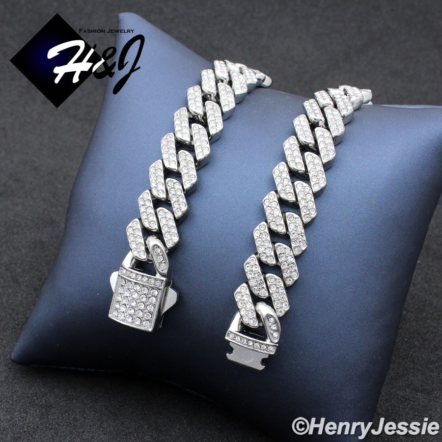 16″-40″MEN Stainless Steel Full Bling CZ 10/12mm Miami Cuban Curb Necklace*N171