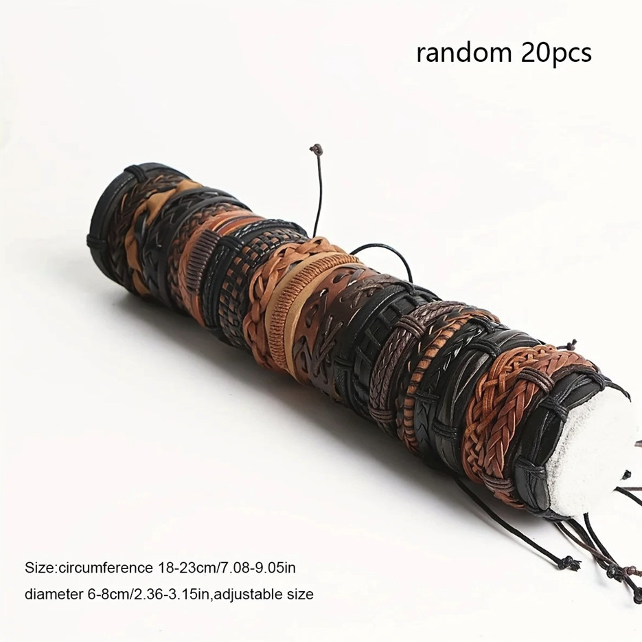 20pcs Braided Leather Wrap Bracelets Wood Beads Ethnic Tribal Set – NEW