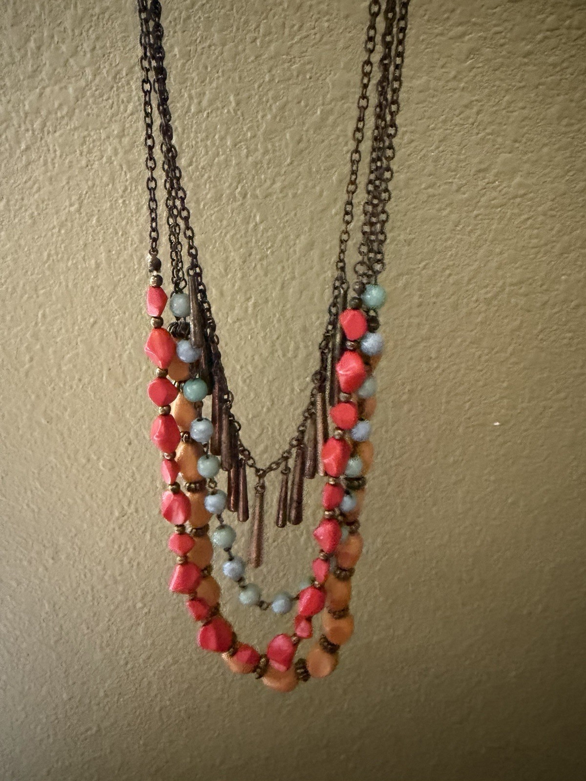 Multi-Strand Beaded Statement Necklace with Bronze-Tone Accents