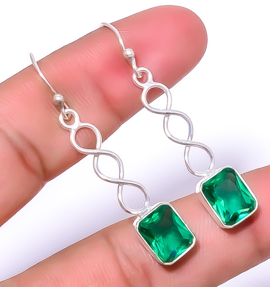 Teal Tourmaline Gemstone Handmade Silver Plated Spiral Earring 1.79″ A319