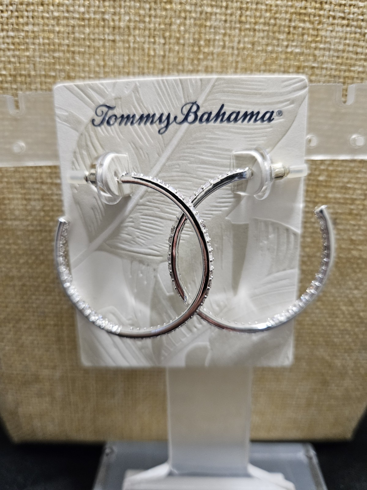 Tommy Bahama Delicate Crystal Silver Hoop Earrings NWT