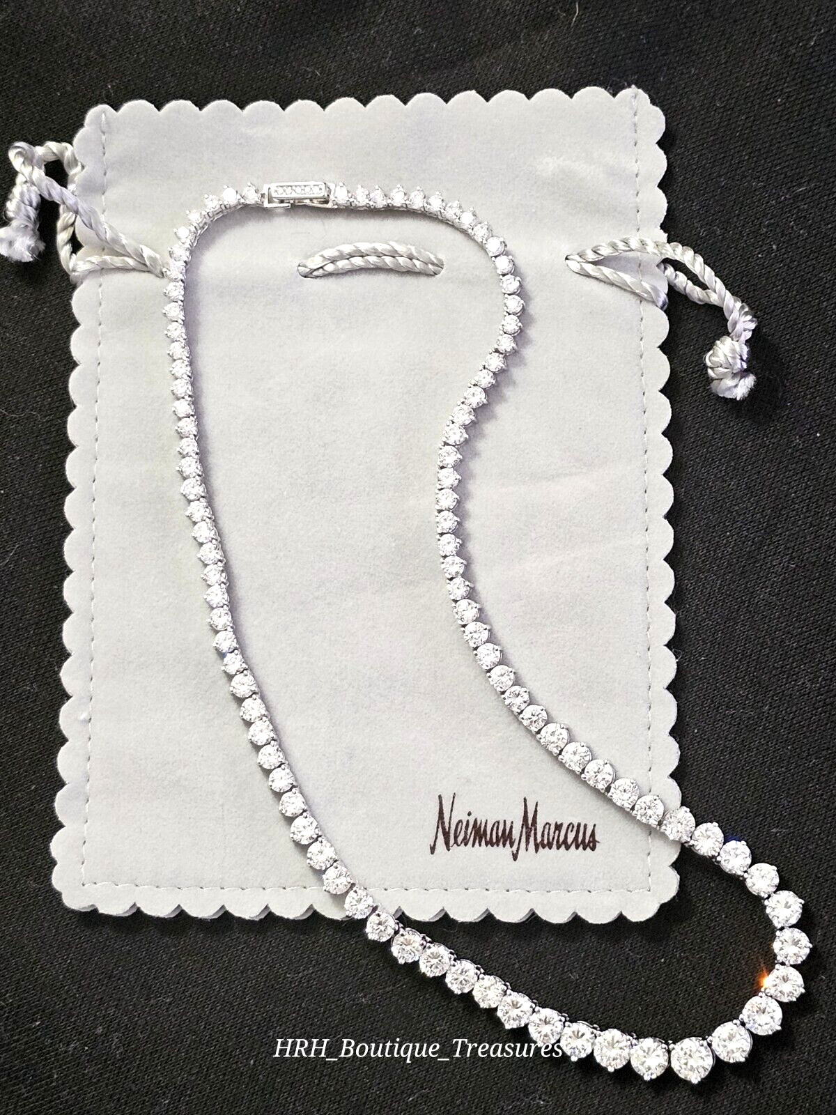 Vintage Neiman Marcus CZ Tennis Necklace 925 Sterling Rhodium Plated 16” New