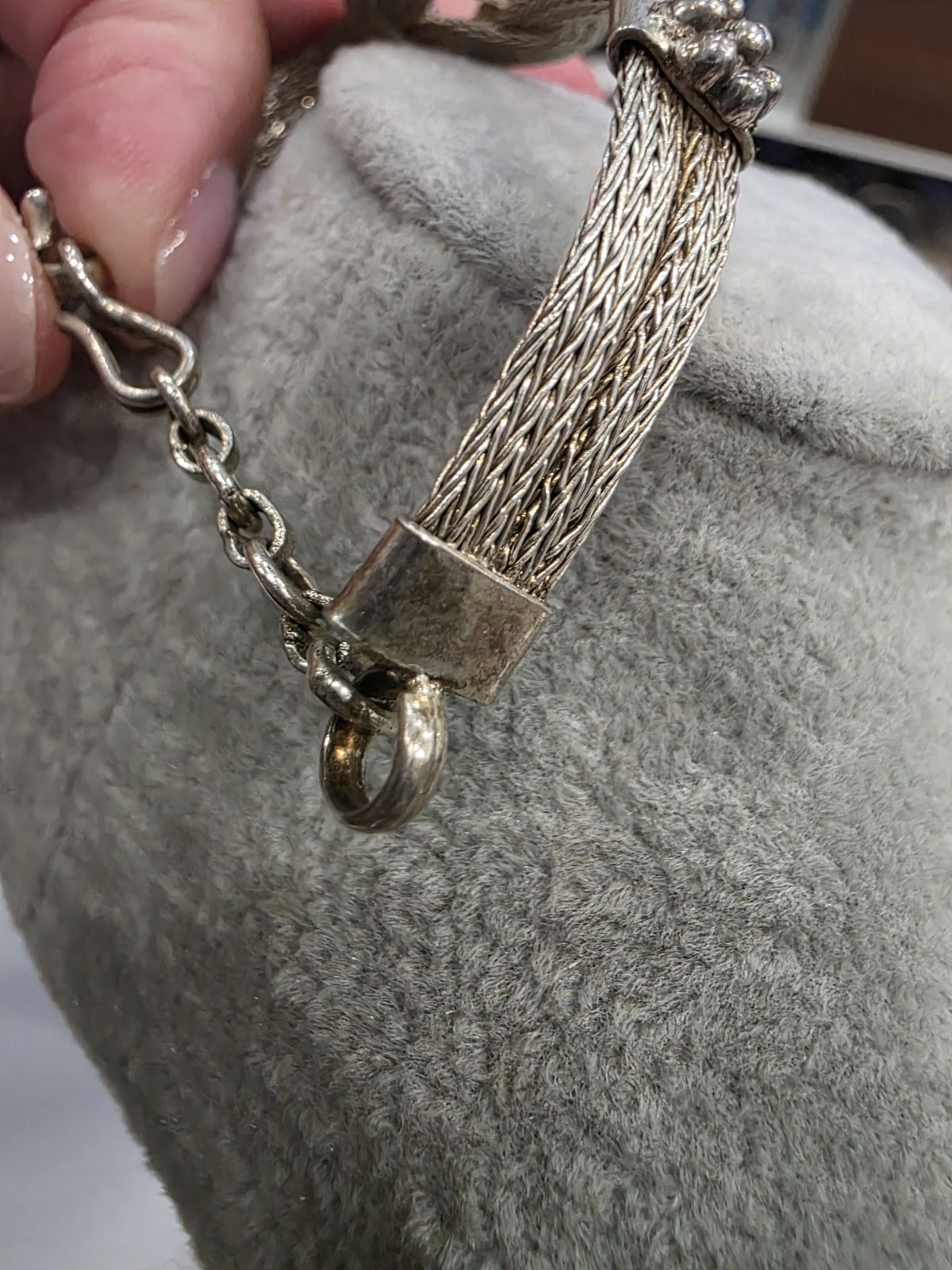 Vintage Wire Mesh Braided Silver Petite Indian Style Bracelet