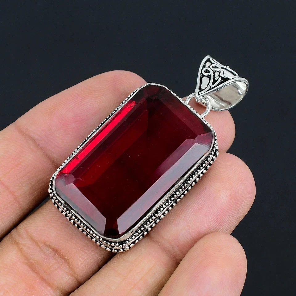 Mozambique Garnet Gemstone Handmade 925 Sterling Silver Jewelry Pendant 2.30″