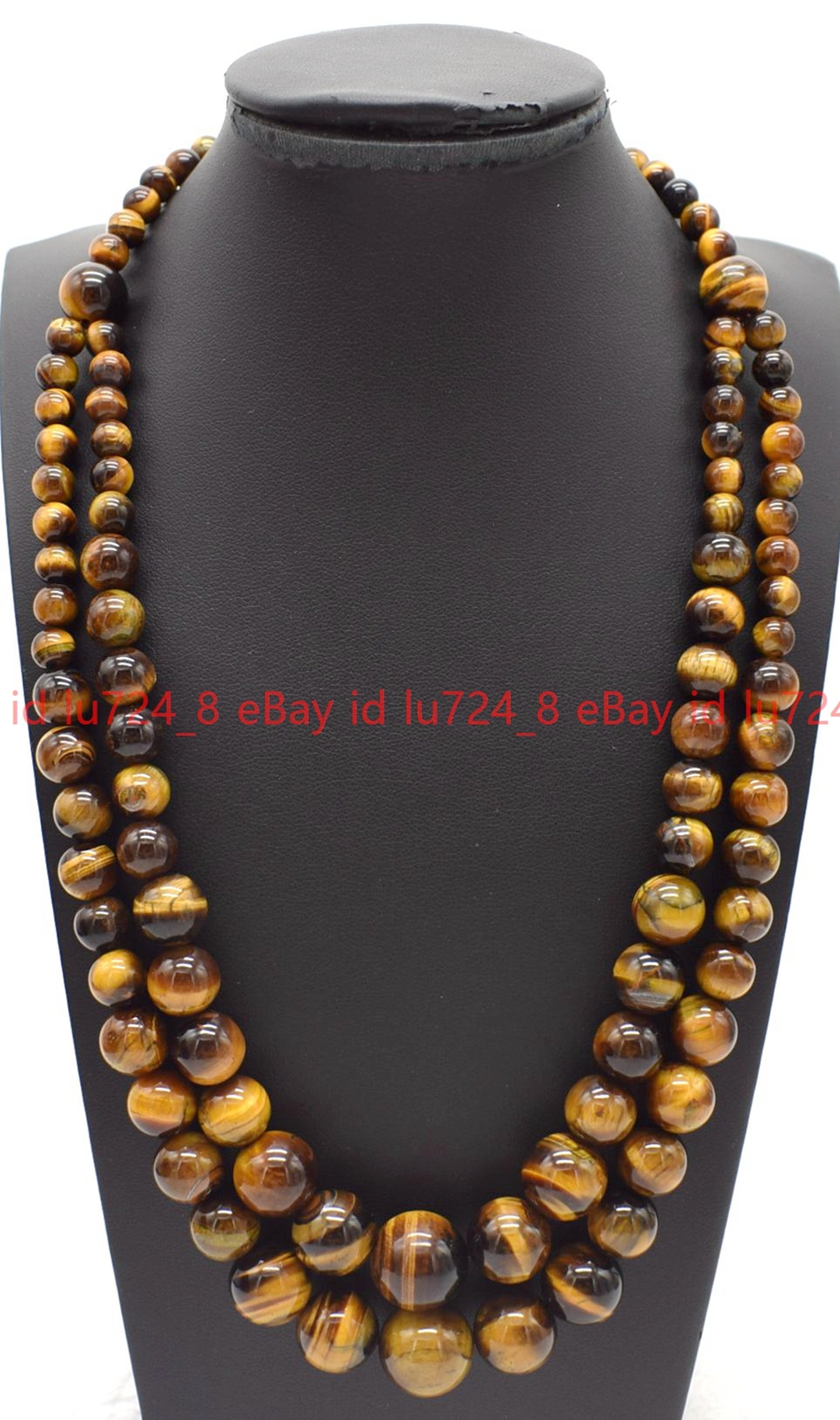 2 Rows 6-14mm Natural Yellow Tiger’s Eye Gemstone Round Beads Necklace 18-20”