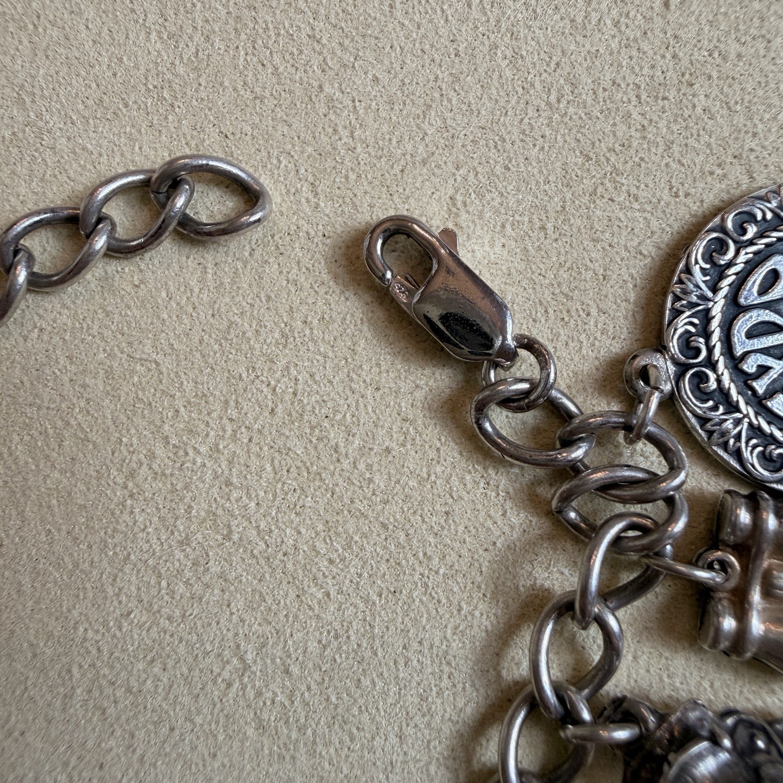 Vintage 925 Sterling Silver Charm Bracelet Size 6 3/4 inches