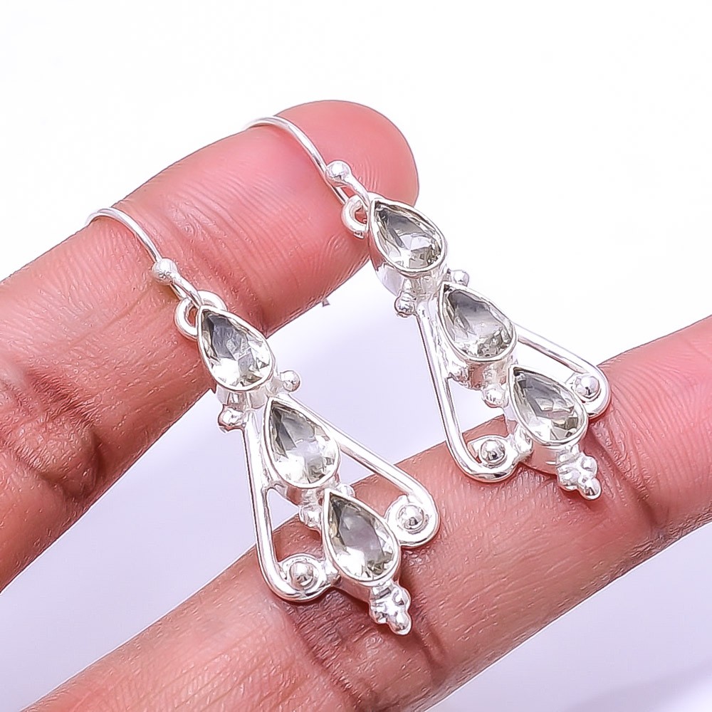 Smokey Multi Collet 925 Sterling Silver Earring 1.95″ E22, Christmas Gift