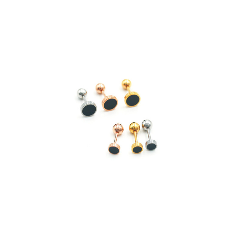 Men Women Stainless Steel Enamel Round Screw Stud Earrings 4/6mm S9