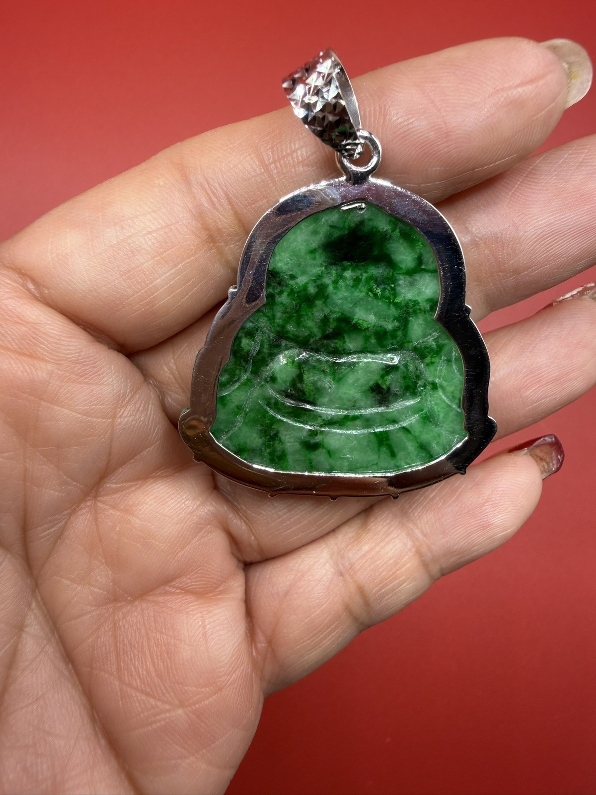 Maitreya Laughing Buddha 100% Natural Color with Silver .Hand sculpted