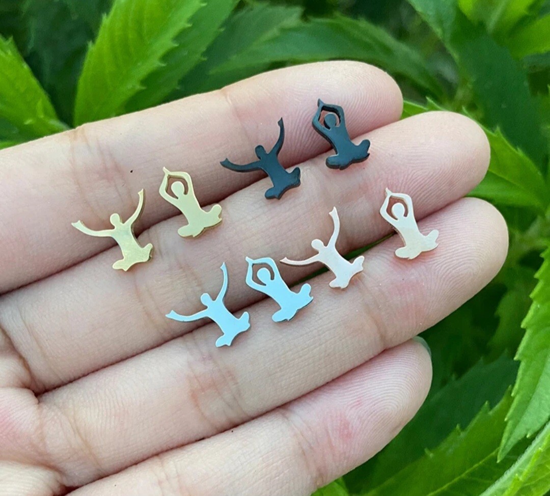 Yoga Pilates Meditation Spiritual Sport Stainless Steel Stud Earrings