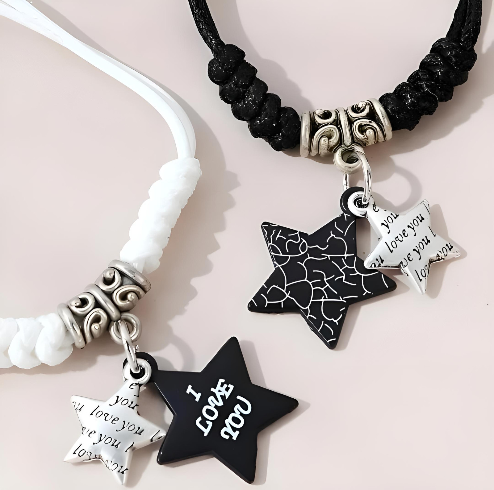 2 pc Couples, BFFs, Friendship, His & Her, I Love You Stars Adjustable Wax Rope