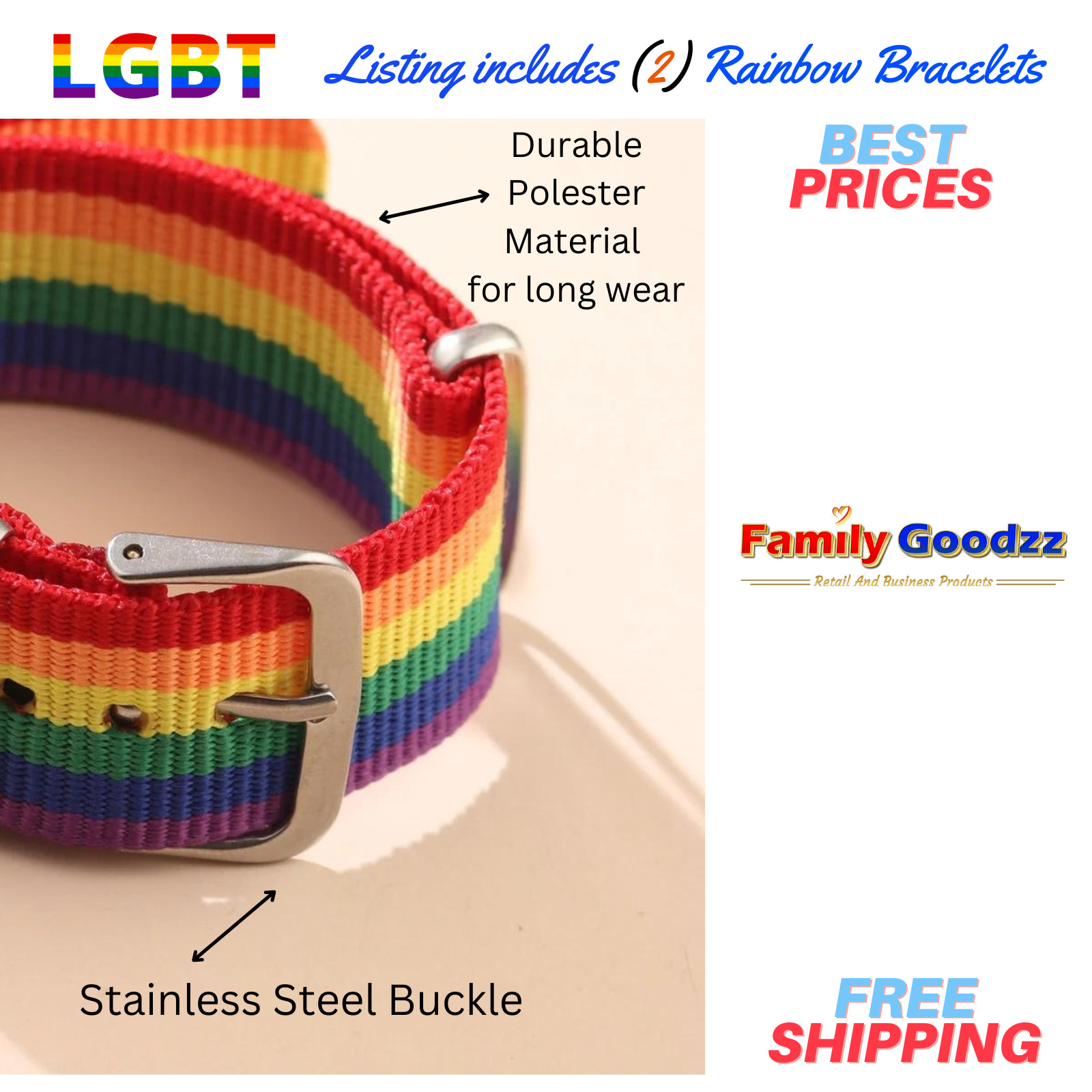🌈LGBT Rainbow Bracelets (2 pcs) Gay Pride Multi-Colored, Buy 1 get 1 at 50% off
