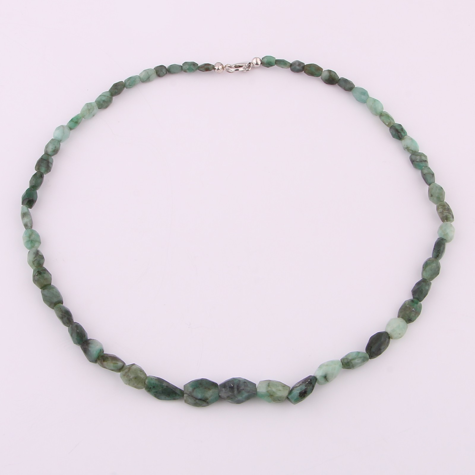 Natural Emerald Faceted Tumble Necklace 45cm 925 Silver Rhodium Plated