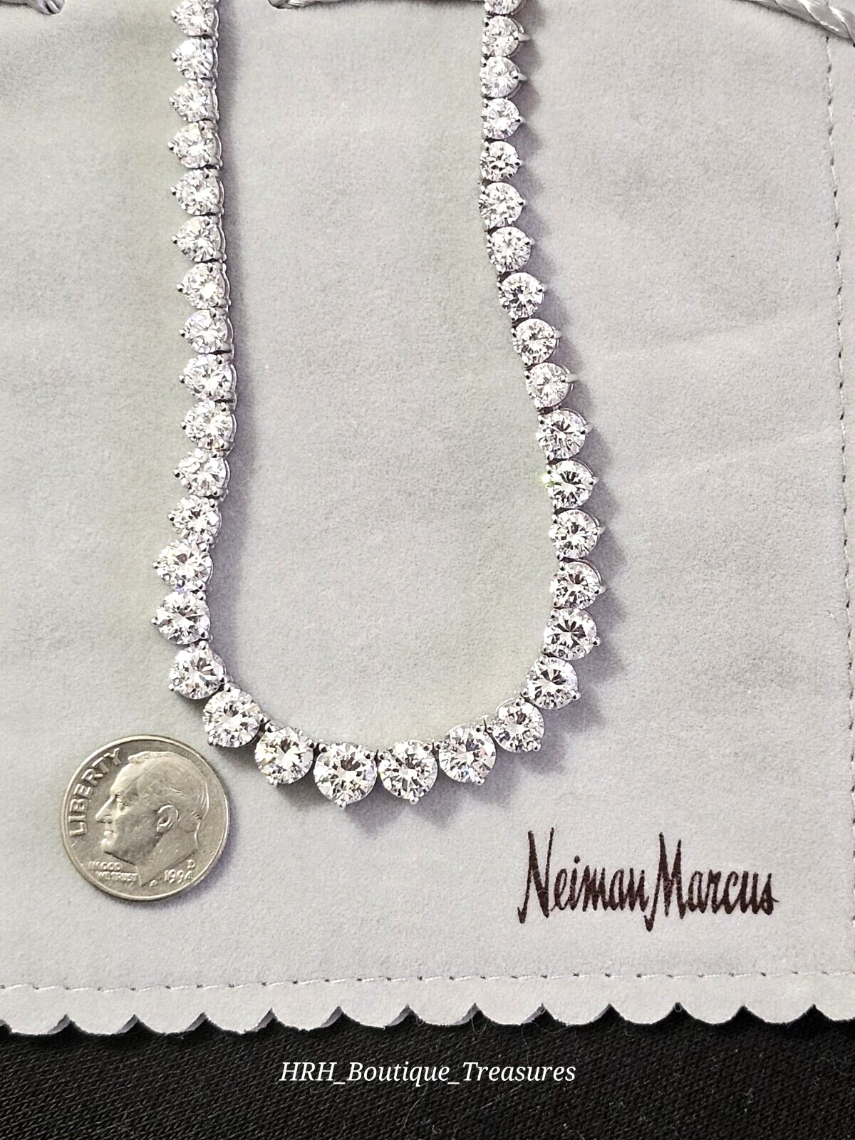 Vintage Neiman Marcus CZ Tennis Necklace 925 Sterling Rhodium Plated 16” New