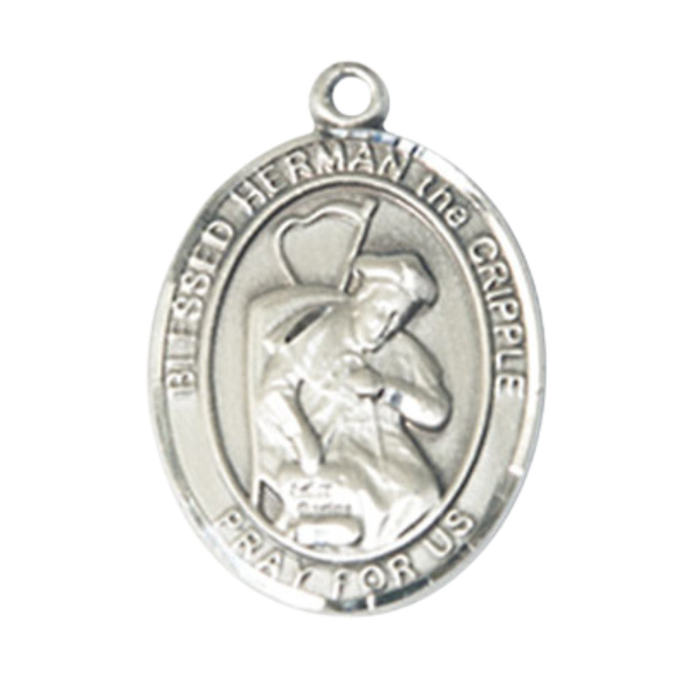 Pewter Blessed Herman the Cripple Medal Pendant 24″ Lobster Claw Chain Necklace
