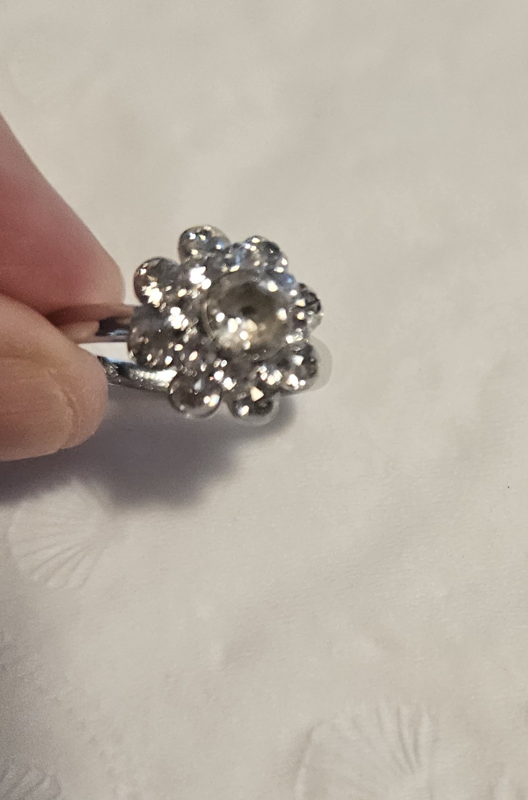 Signed Lia Sophia Silvertone Size 9 Domed Rhinestones Ring