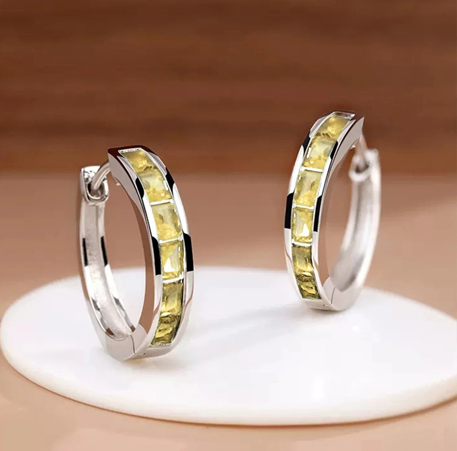 1Pair Princess CZ Hoop Earrings Elegant Women Geometric Jewelry – NEW