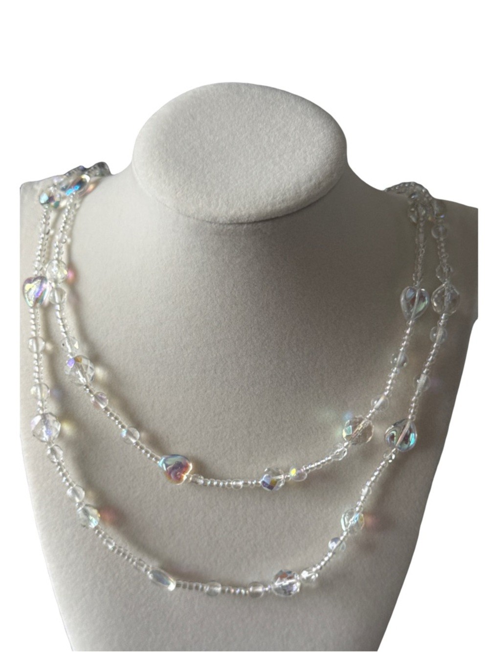 Source Unknown Iridescent Heart Long Beaded Necklace – White