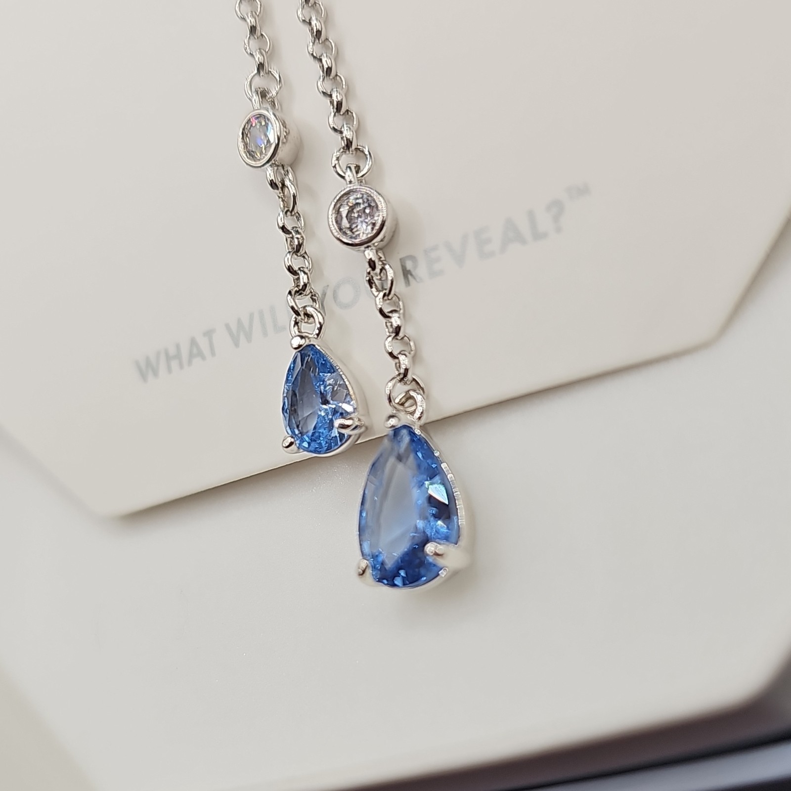 Bp OG 2026 NK25214 Rhodium Plated Blue Spinel CZ Teardrop Lariat Necklace 18″