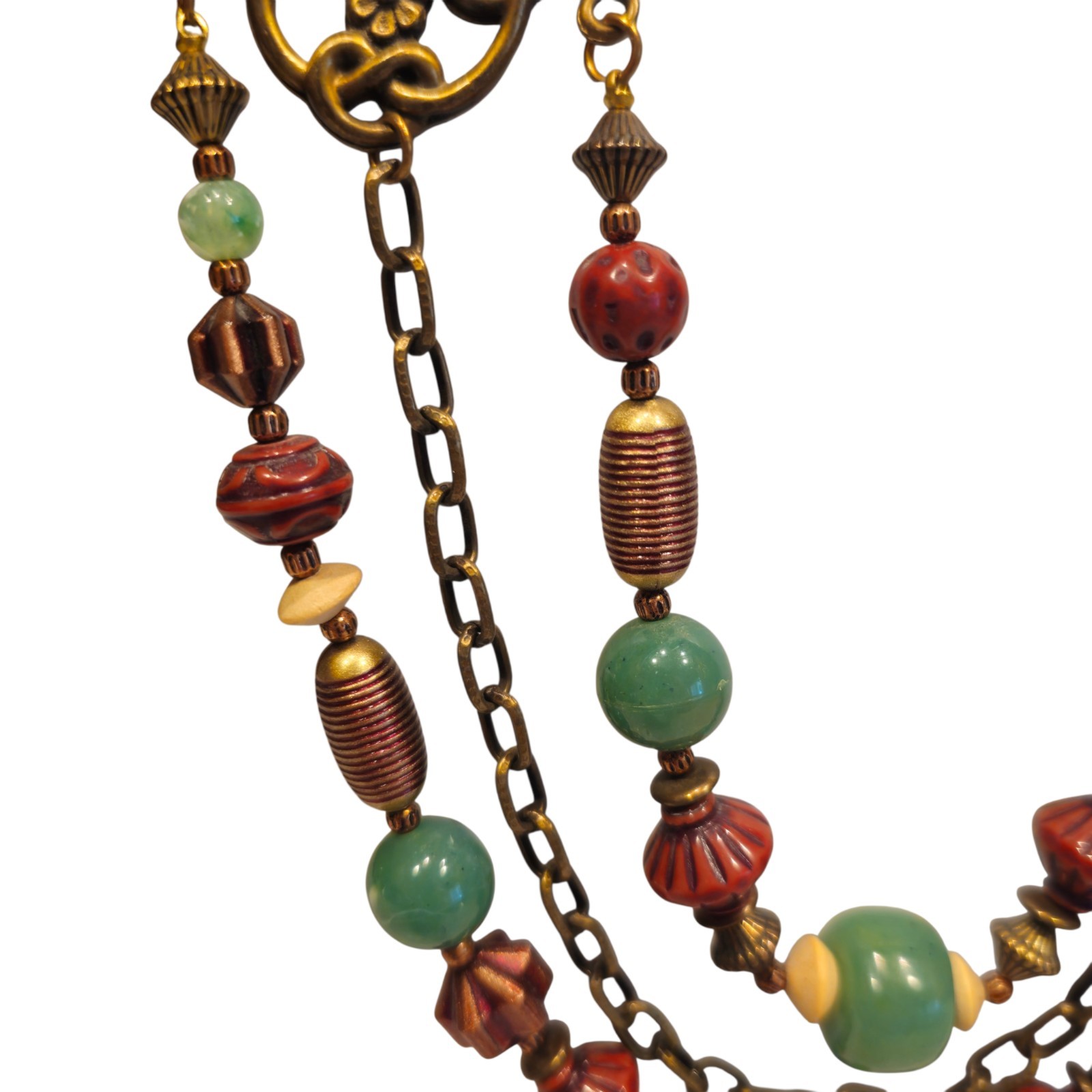 Multicolor Acrylic & Metal Beaded Boho Chic Layered Mixed Materials Necklace