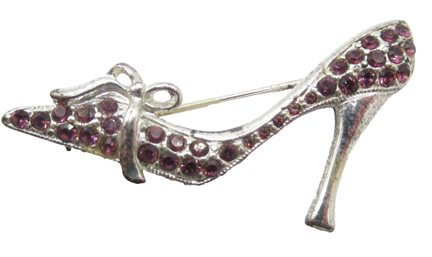 Monet Signed High Heel Shoe w Purple Rhinestones Modern Brooch Pin