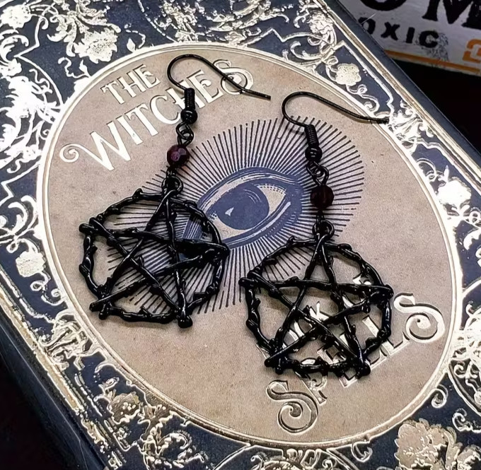 New Gothic Black Pentagram Zinc Alloy Dangle Earrings