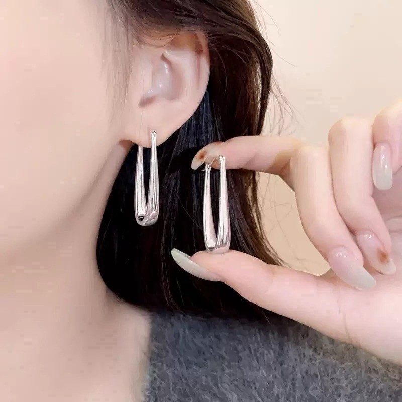 925 Silver Teardrop Hoop Earrings Minimalist Geometric Dangle Earrings A48