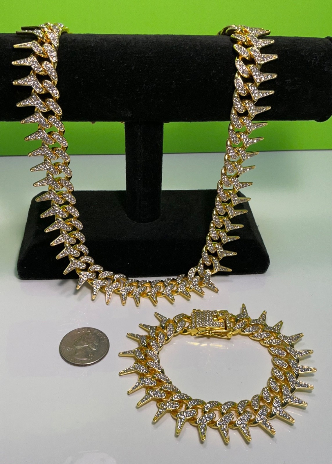 New Spike Chain Necklace 20 inches & Bracelet 8 Lot Men Women Teen Hip Hop Punk