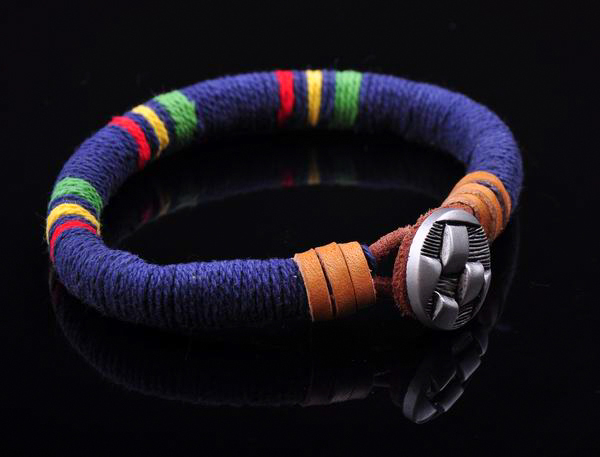 S471 2pcs Surfer Cotton Wrap Leather Men’s Leather Wristband Bracelet Cuff BL&G