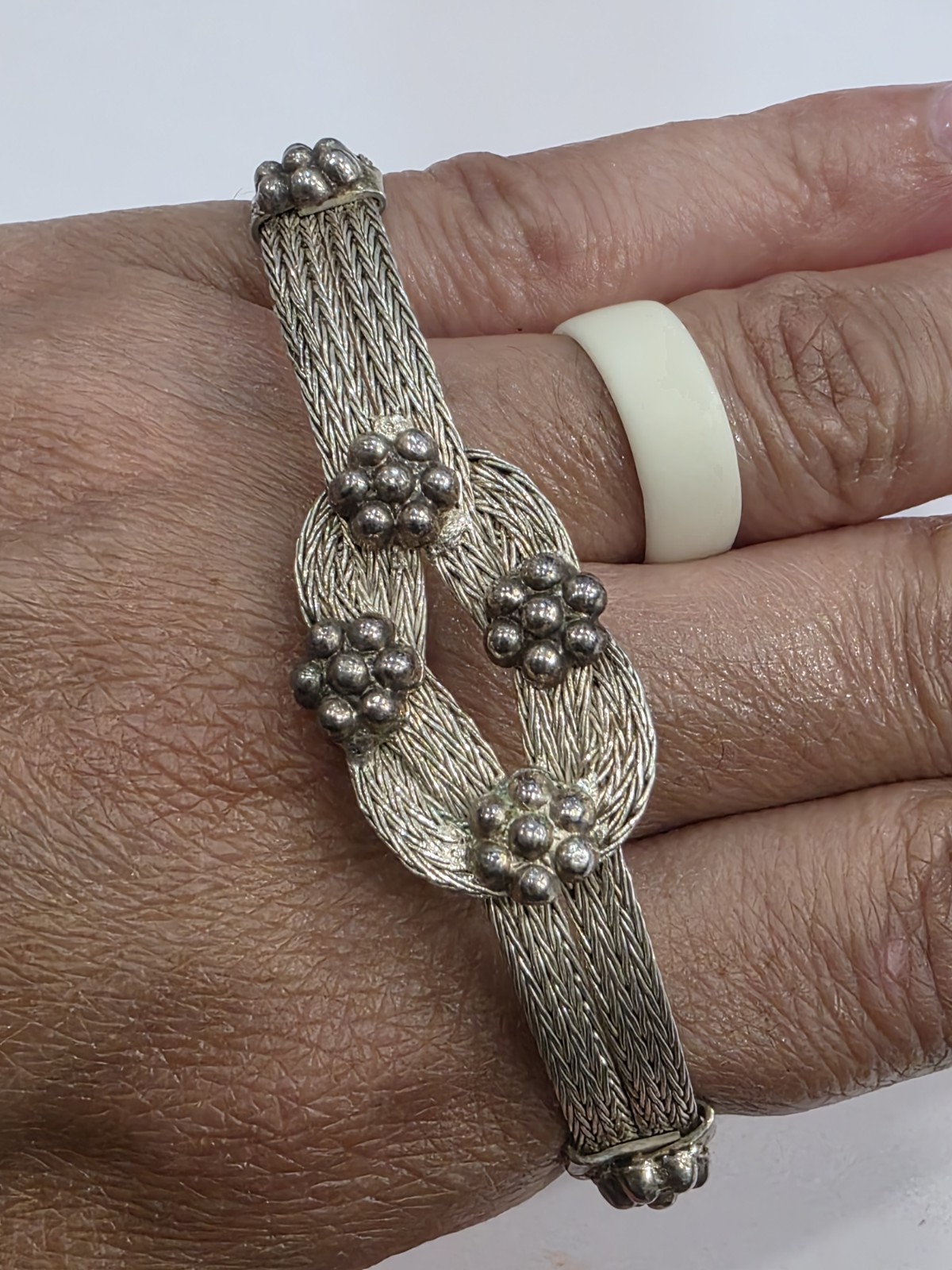 Vintage Wire Mesh Braided Silver Petite Indian Style Bracelet