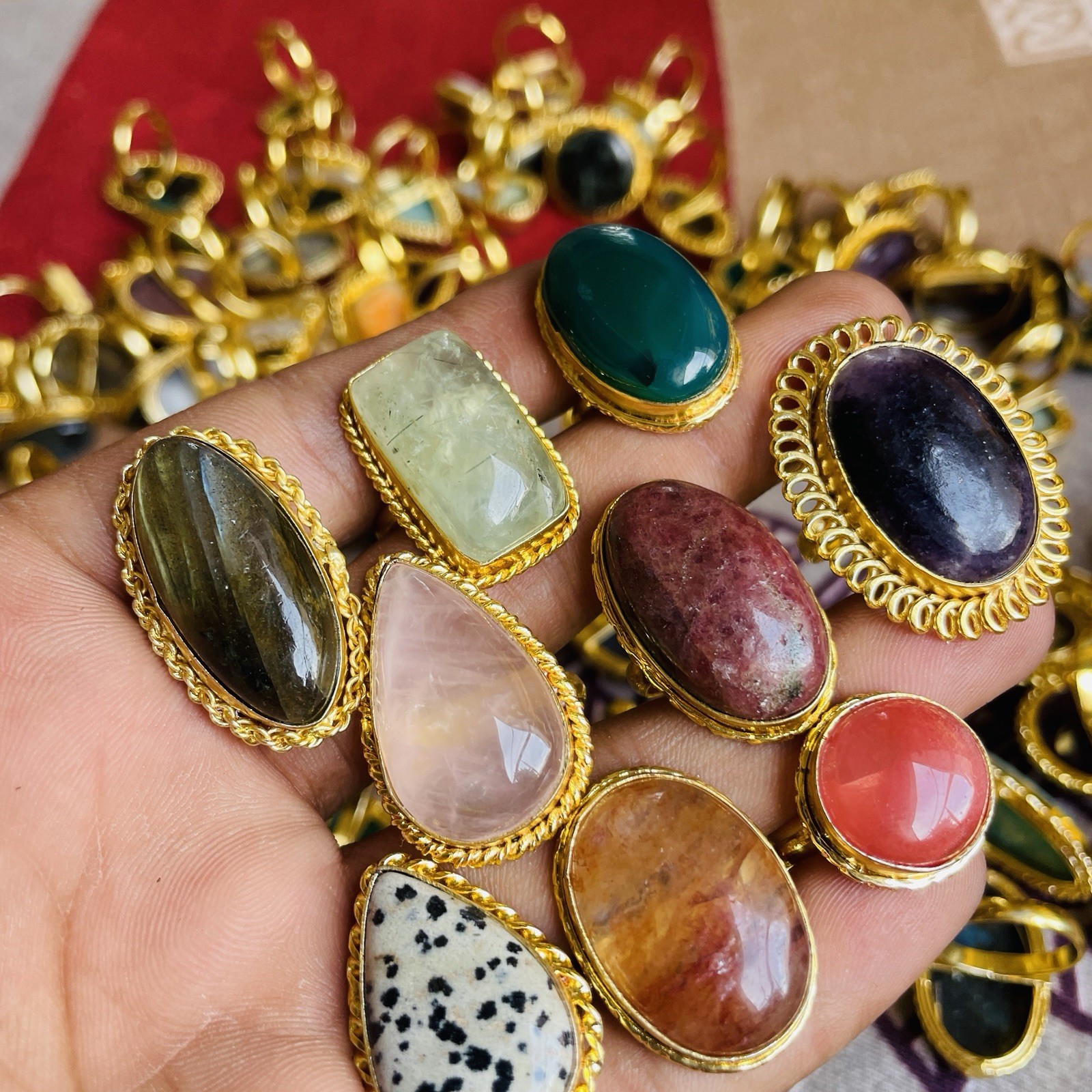 Mix Gemstone Gold Plated 10Pcs Rings Lot /Vintage Nepali Rings/Gothic Rings Love