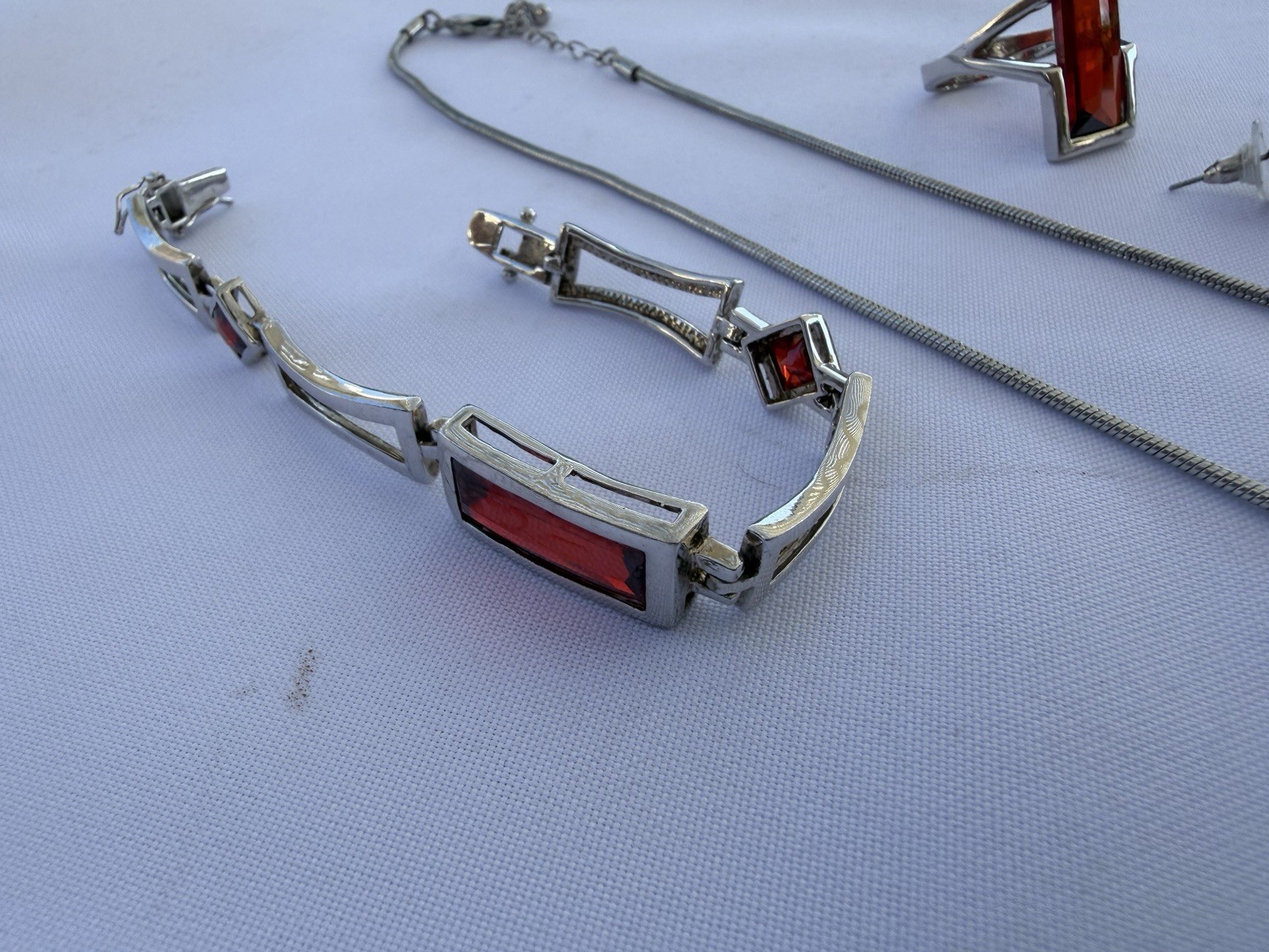 Park Lane Necklace Set 925 Garnet Necklace, Earrings, Ring And Bracelet
