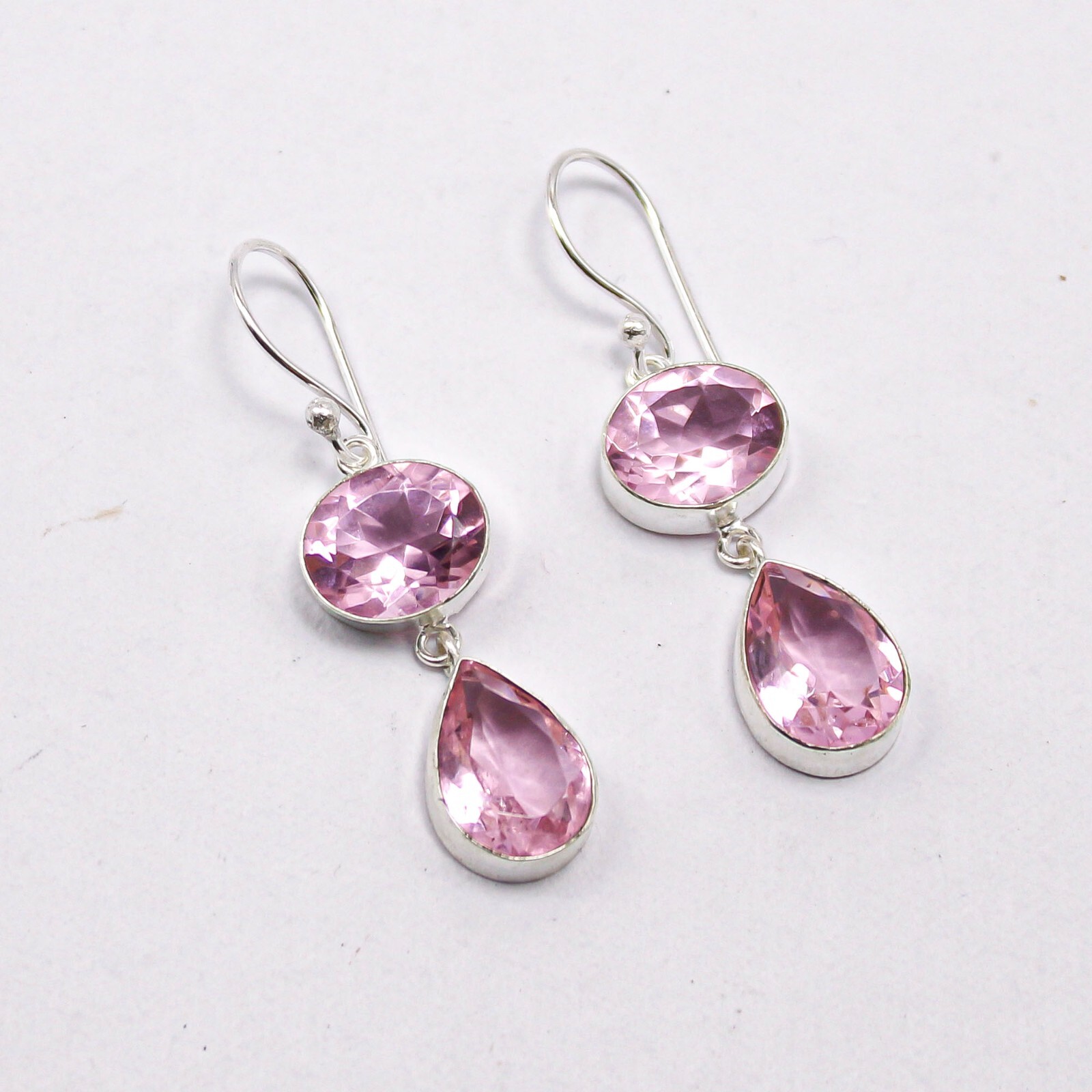 Kunzite Jewelry Sterling Silver Gift For Mother Drop/Dangle Earrings 1.88″