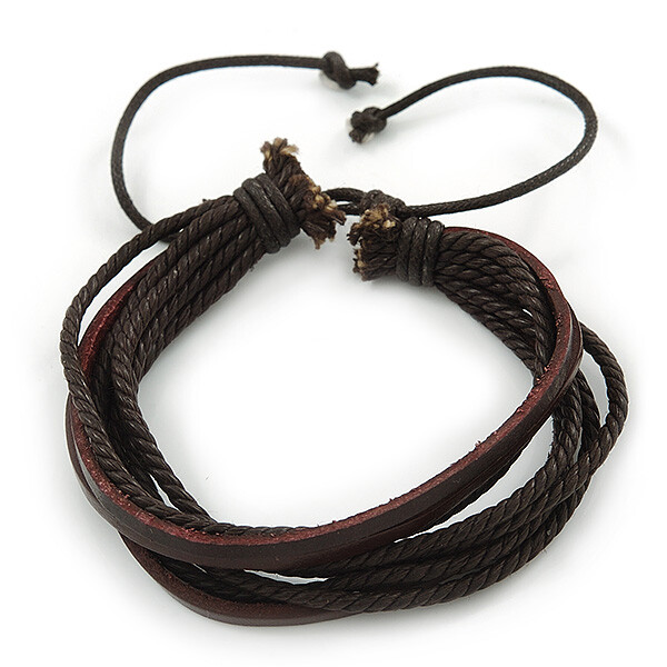 Unisex Dark Brown Multi Cotton, Leather Cord Friendship Bracelet – Adjustable