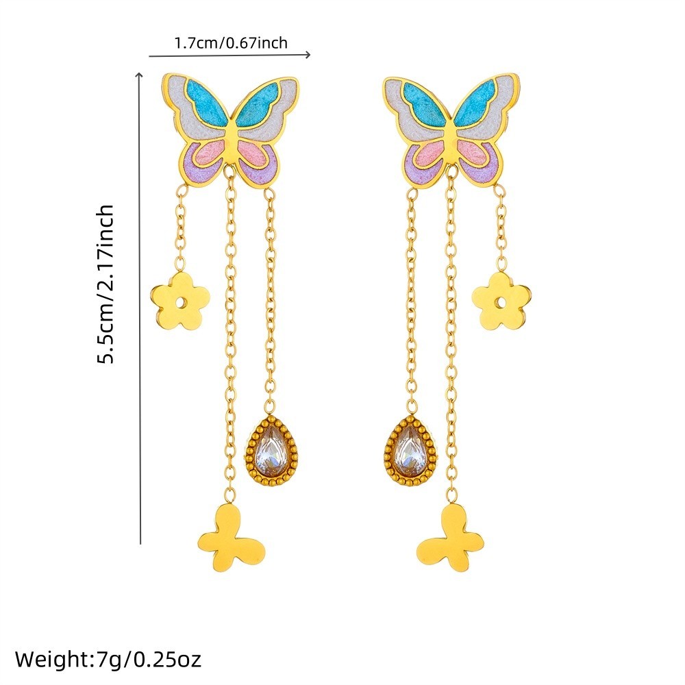 316L Stainless Steel Enamel Butterfly Tassel Jewelry Set for Women