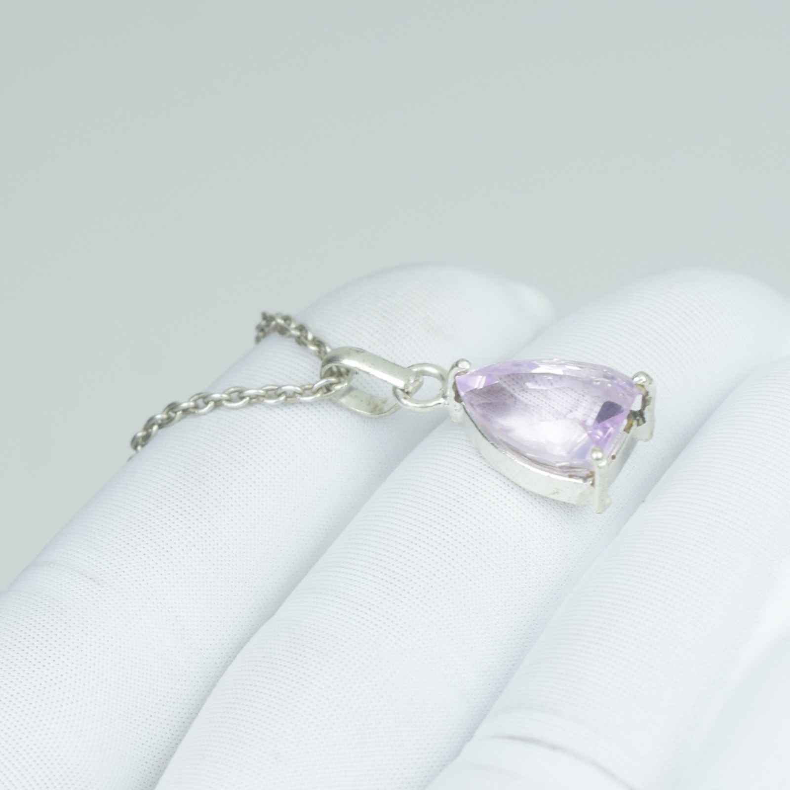 Fancy Cut Loose Gemstone Jewelry, 15Cts Pink Kunzite Sterling Silver Necklace,