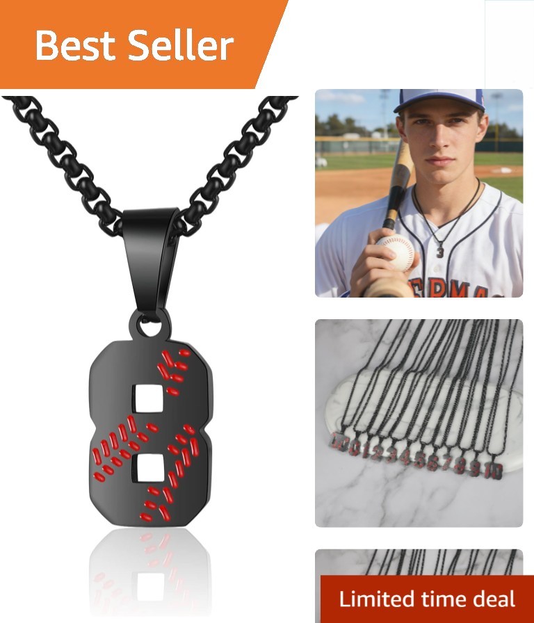 Stainless Steel Baseball Number Necklace – Custom 00-99 Pendant for Athletes