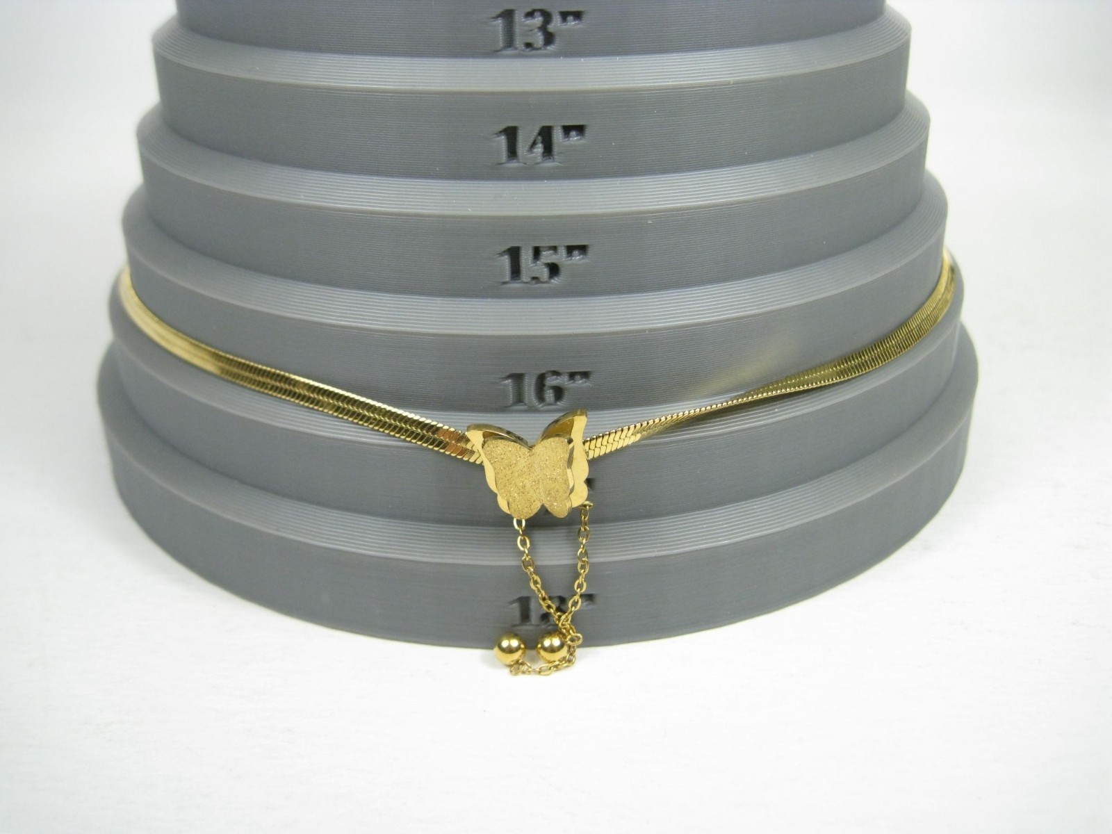 Gold Tone Butterfly Pendant Chain Necklace 16 in Adjustable Choker Collar Sleek