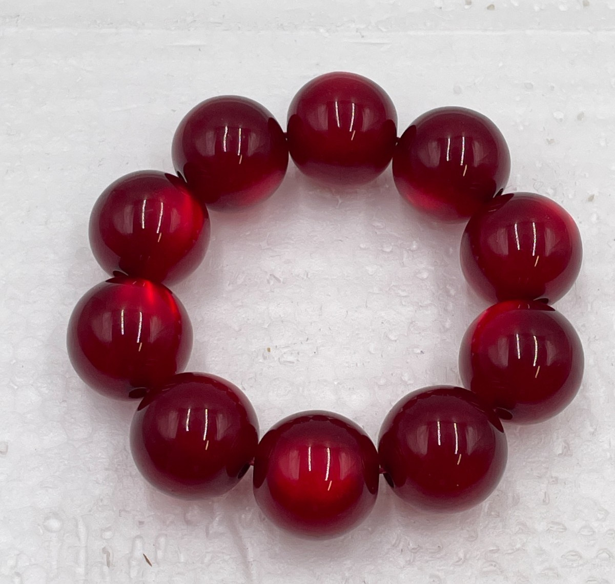 Cherry Red Bead Bracelet, Bakelite? See description. N7