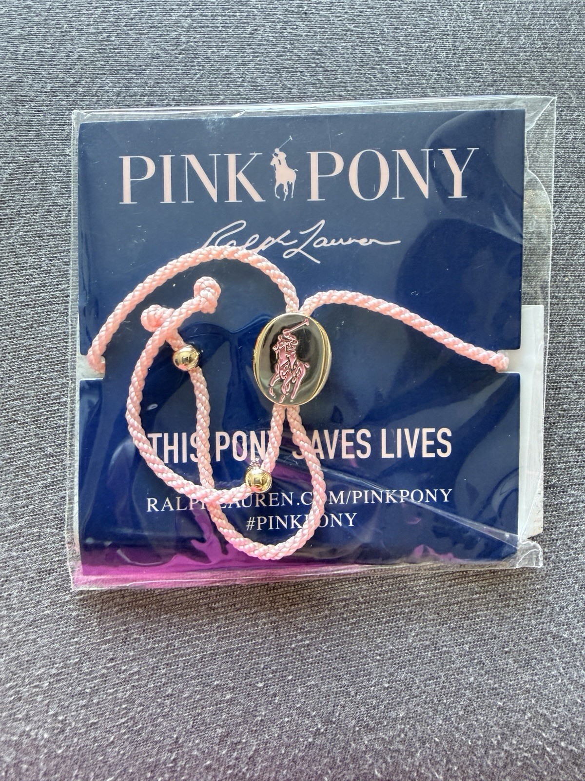 RALPH LAUREN Pink Pony Adjustable Pink String Bracelet Gold-Tone Charm New NWT