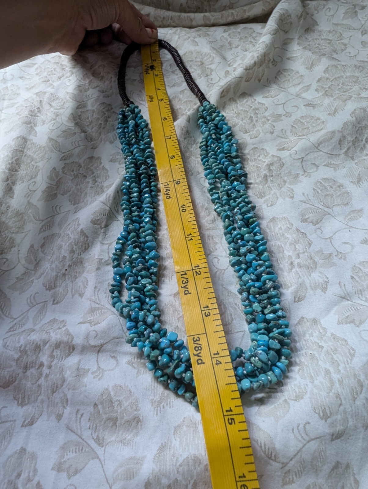 Turquoise Multi-Strand Chip Bead Necklace with Brown Cord