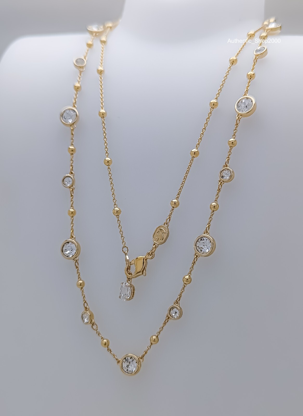 NEW 100% SWAROVSKI Gold White Crystals Imber strandage Long Necklace 5680091